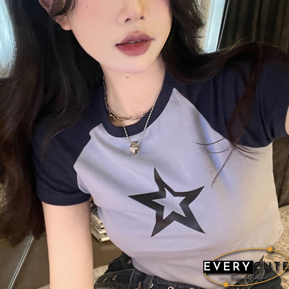 Pentagram Crop Top Kawaii Grunge Fairycore Short Sleeve T Shirt Y2k Aesthetic Women Tee Sweats Clothes Streetwear