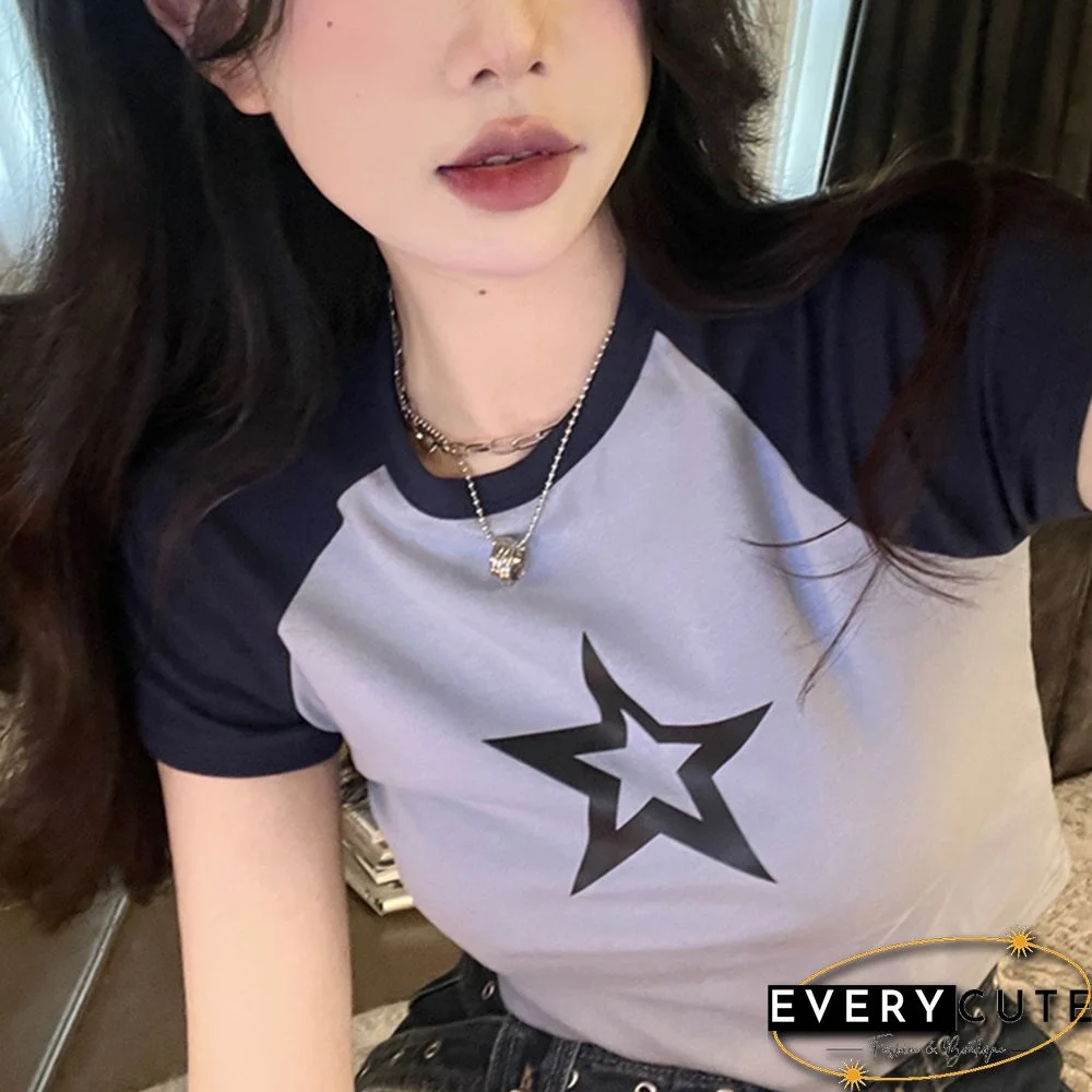 Pentagram Crop Top Kawaii Grunge Fairycore Short Sleeve T Shirt Y2k Aesthetic Women Tee Sweats Clothes Streetwear