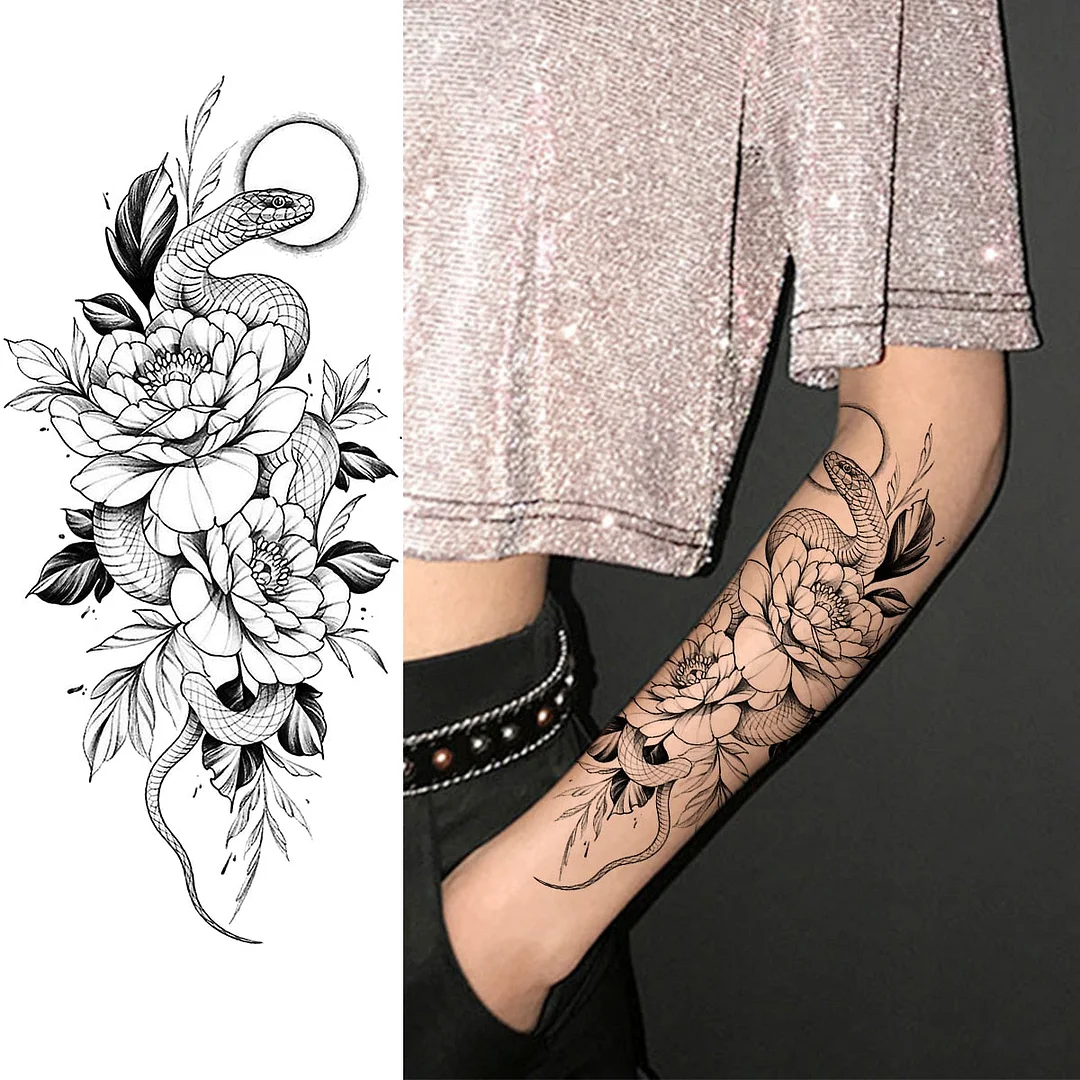 Realistic Snake Unique Forearm Temporary Tattoos For Men Adult Serpent Moon Fake Tattoo Waterproof Body Art Painting Tatoo Paper