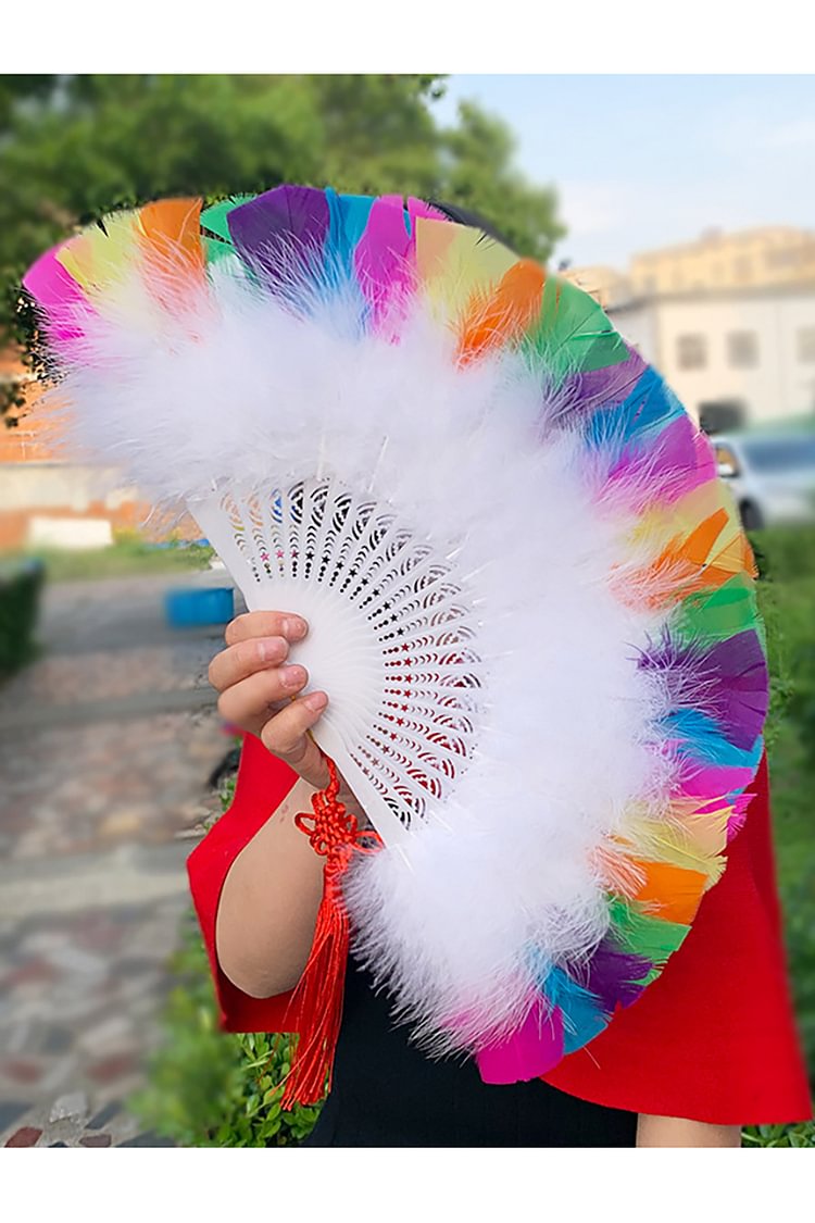 Classical Peacock Feather Rainbow Stage Folding Fan