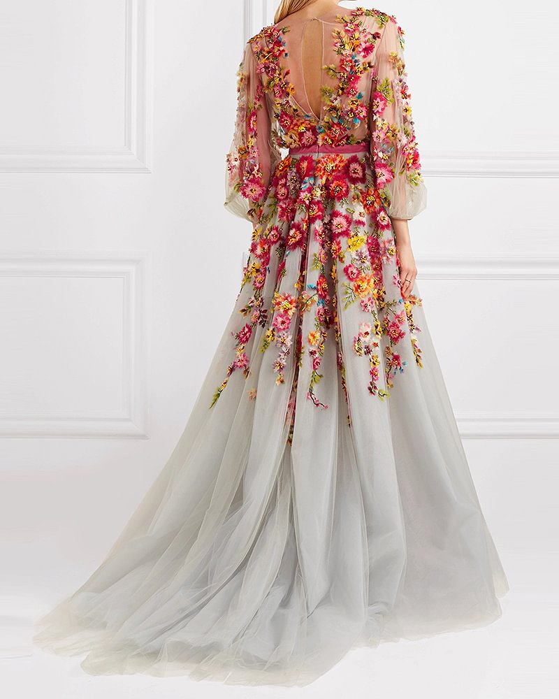 layered mesh gown
