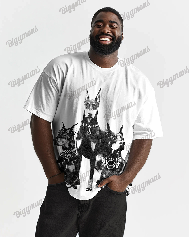100% Cotton-Partner Pattern Men's Loose Plus Size Short Sleeve T-Shirt