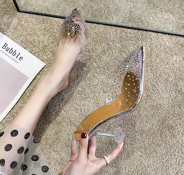 Crystal Transparent women's sandals comfortable Ladies Peep Toe party sandals High Heel Shoes Fall protection Non-slip heel Shoe