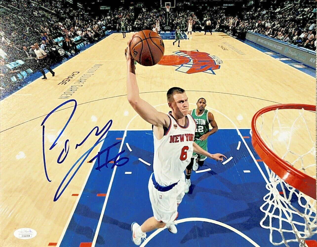 NY KNICKS KRISTAPS PORZINGIS HAND SIGNED AUTOGRAPHED 11X14 Photo Poster painting WITH JSA COA 1