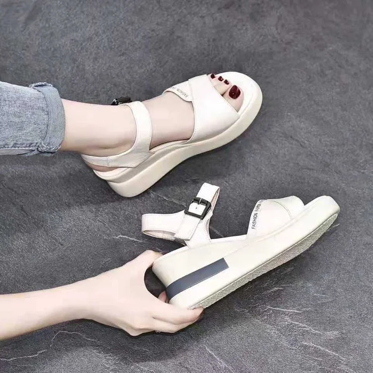 Yyvonne Bottom Slope Heel Sandals Women 2025 New Summer Korean Version Of The Pine Cake And A Word Buckle With A Toe High Heel Roman Shoes
