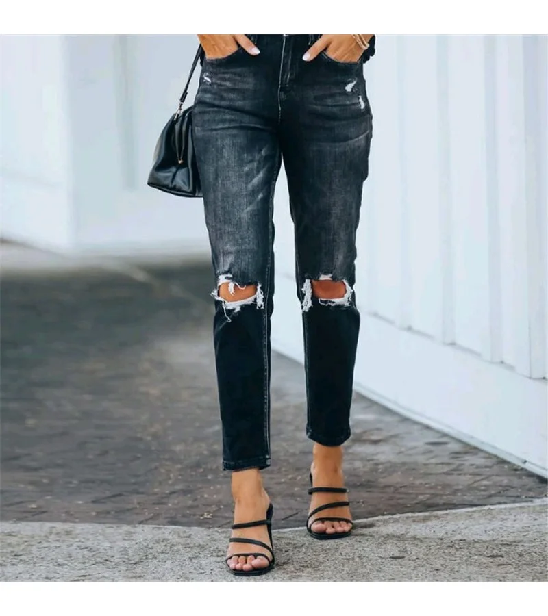 Women Fashion High Waisted Ripped Jeans S-XXL