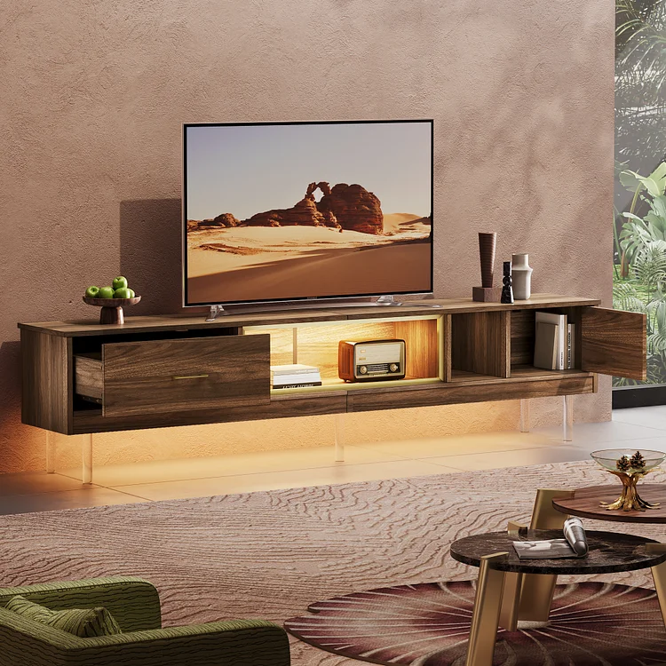 Bestier Floating TV Stand for TVs up to 90" LED Entertainment Center for Living Room, Walnut