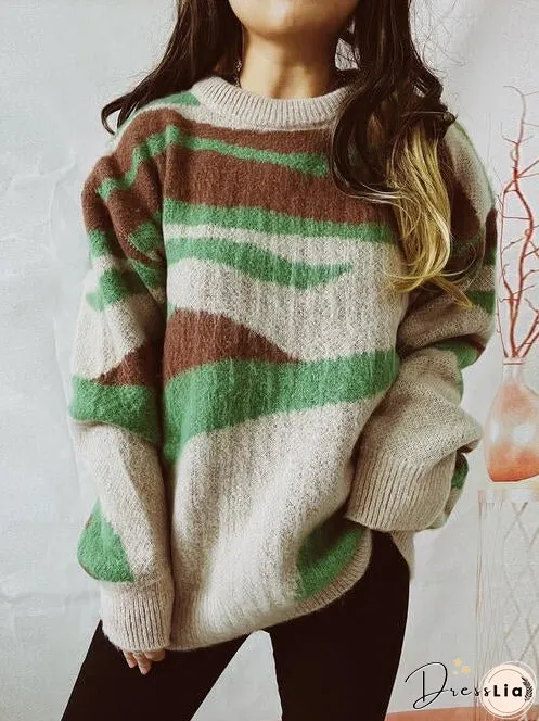 Color Block Round Neck Sweater