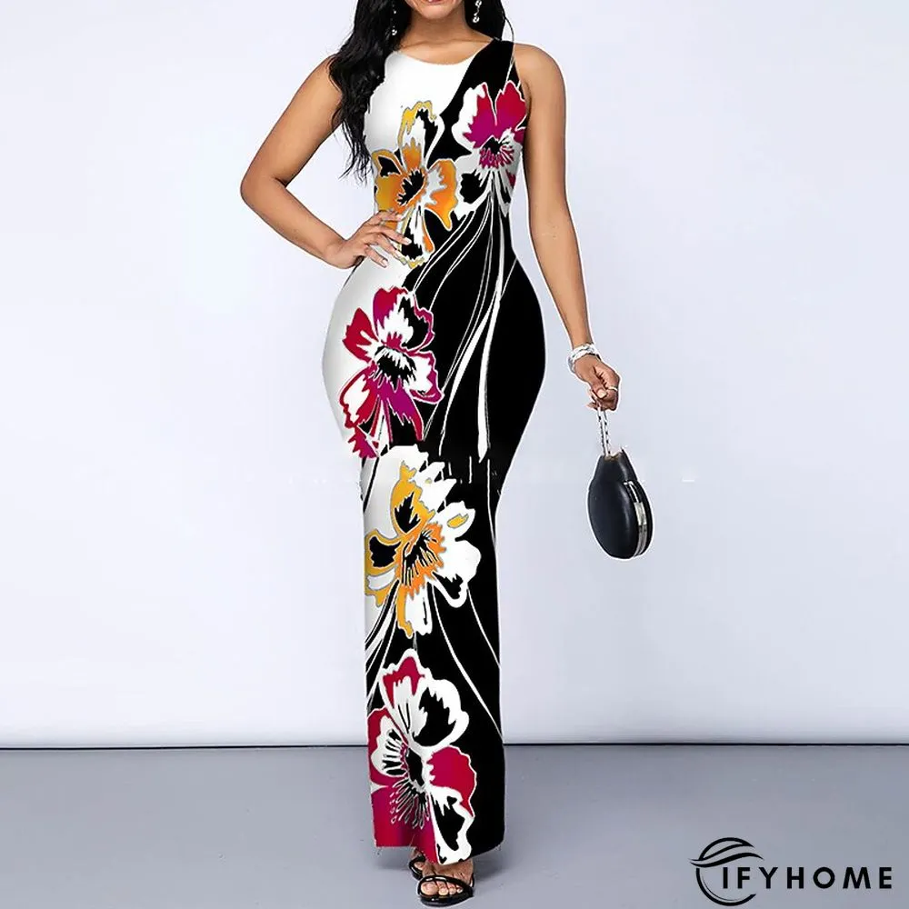 Women's Party Dress Sheath Dress Long Dress Maxi Dress Green Black Blue Sleeveless Floral Print Fall Spring Autumn Crew Neck M L XL XXL XXXL | IFYHOME