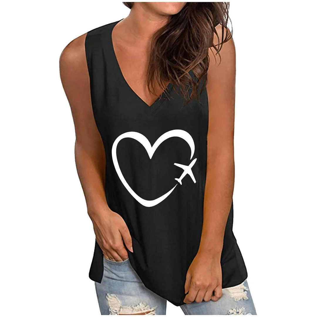 5XL Love Print Tank Tops Women Summer Plus Size Round Neck Sleeveless Casua Streetwear Tops Holiday Clothes Feminino Verano