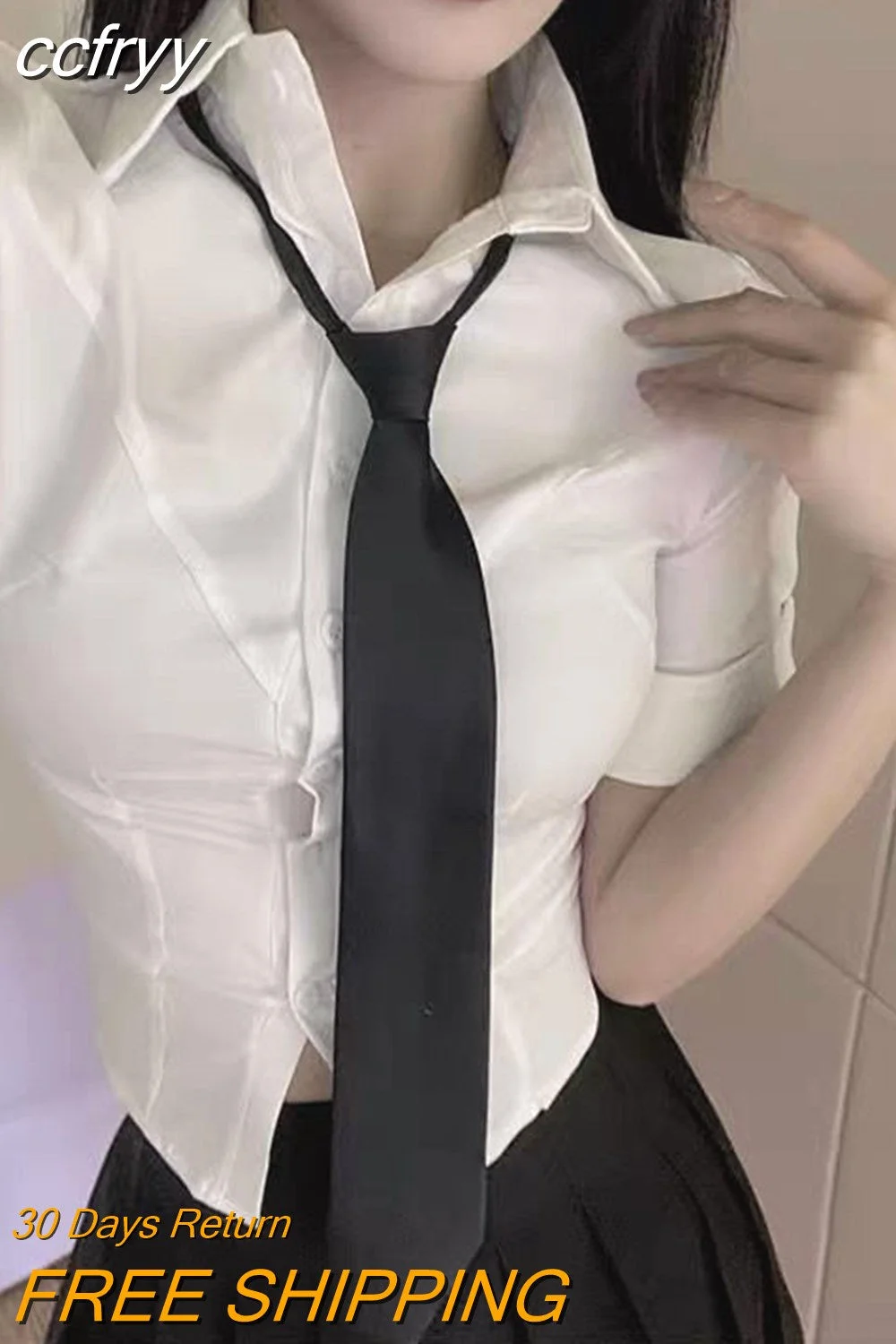 Huibahe 2023 Summer Sexy Slim Short Sleeve White Shirt Women Button Tie Ladies Blouse Office Cosplay New In Female Clothing Tops