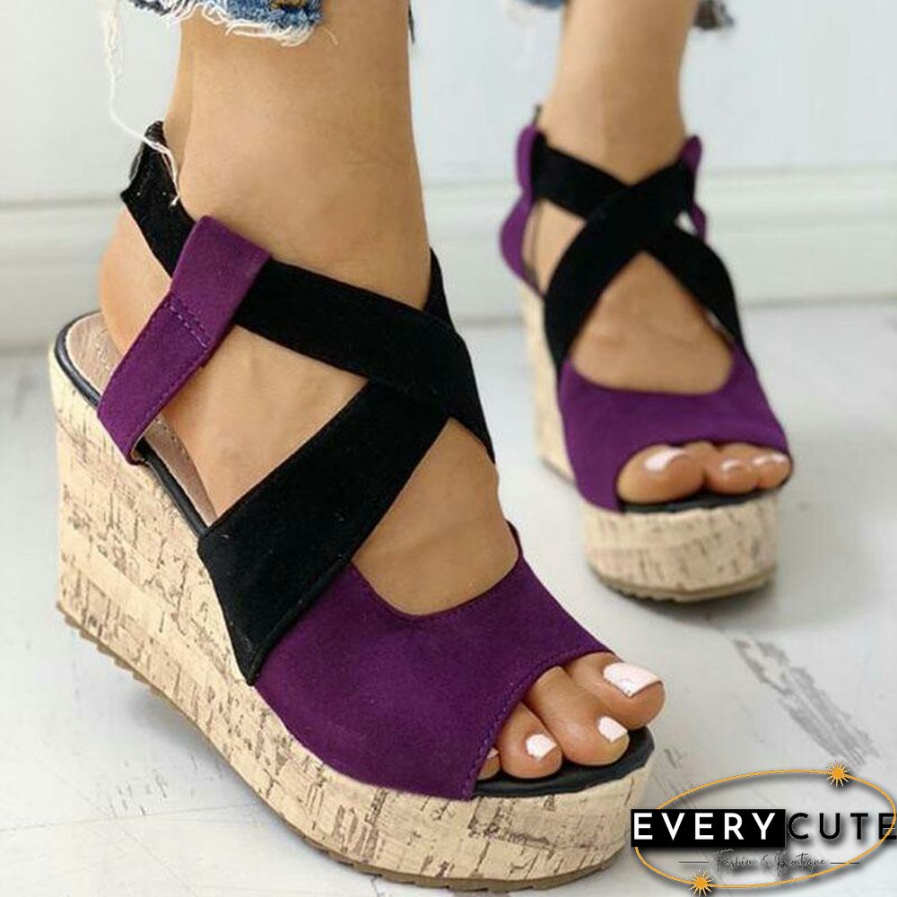 Womens Sandals-Summer Casual Platform Shoes-Open Toe Buckle Wedge Solid Mid Pumps Heel