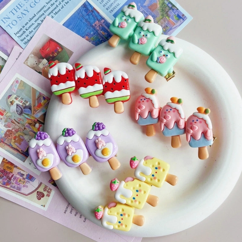 Women’s Cute Ice Cream Card Watermelon Resin Epoxy Hair Clip