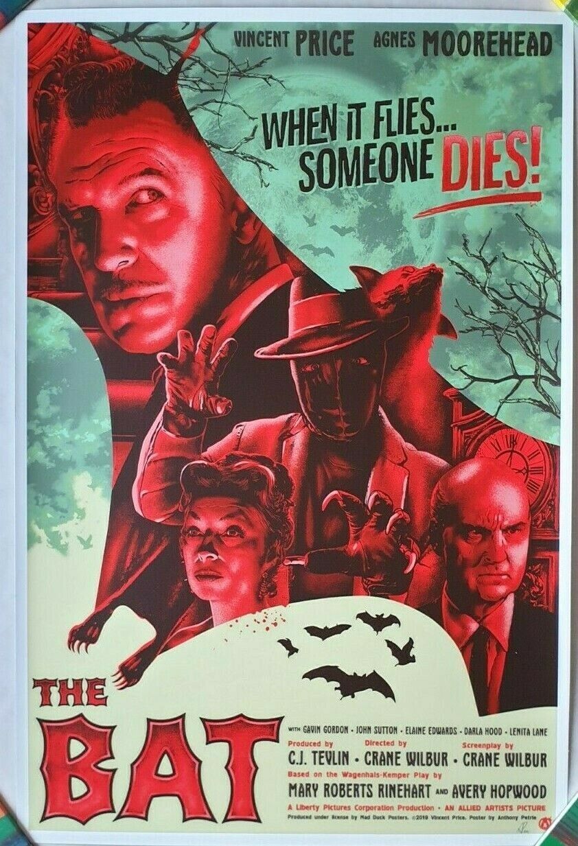 ANTHONY PETRIE - THE BAT Screen Print Poster Artist Proof VINCENT PRICE Horror