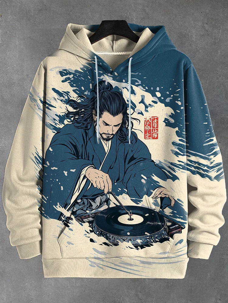 Men's Japan Samurai Playing Music Art Hooded Sweatshirt