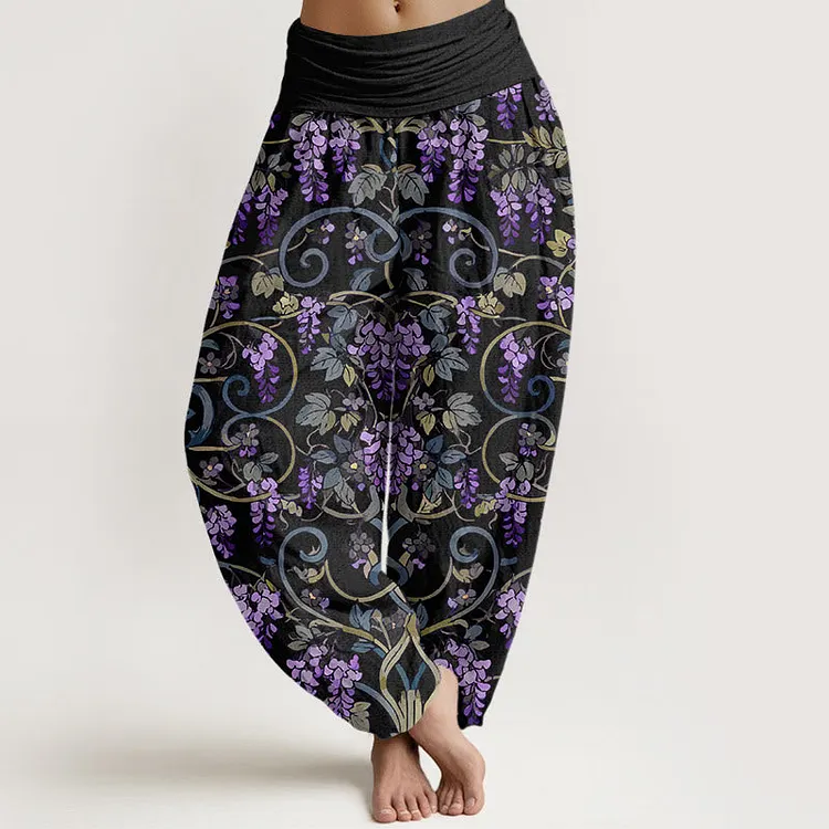 Cotton Retro Gorgeous Wisteria Women's Elastic Waist Harem Pants
