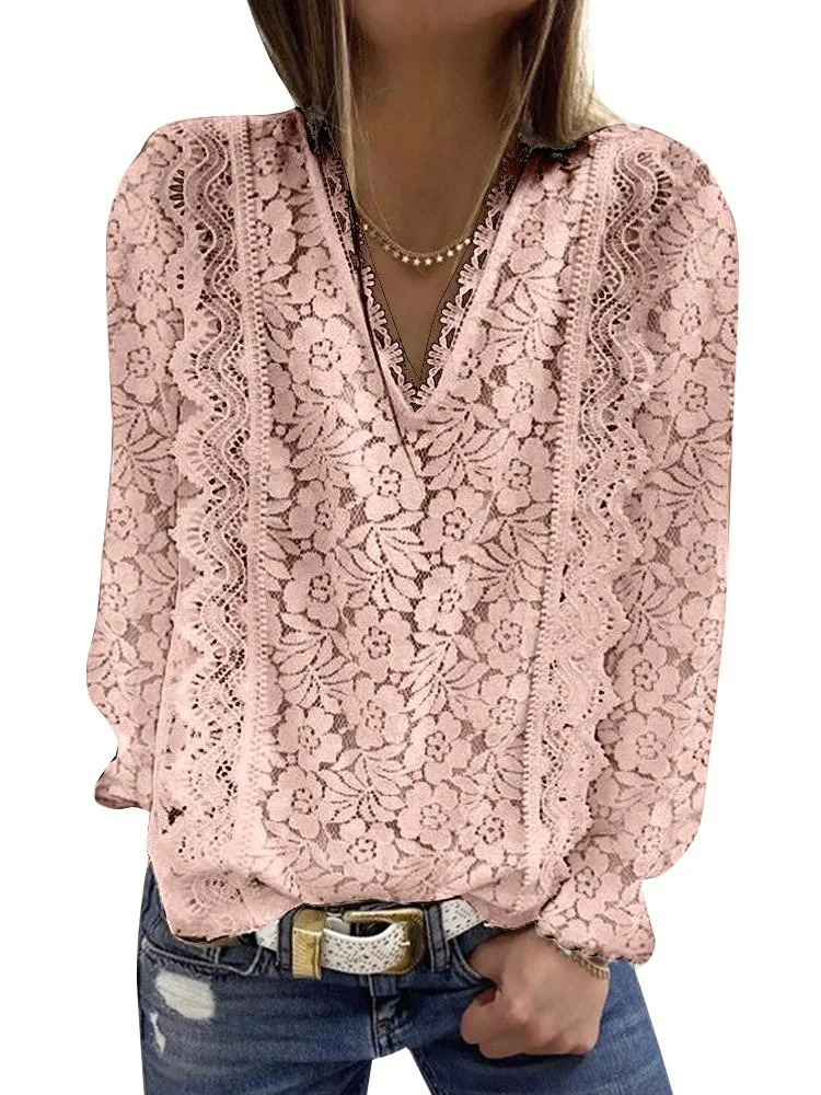 Plus Size Loose Women For Blouses 2022 New O Neck Long Sleeve Elegant Chic Ladies Lace Shirt Tops Fashion Casual Women Blouse