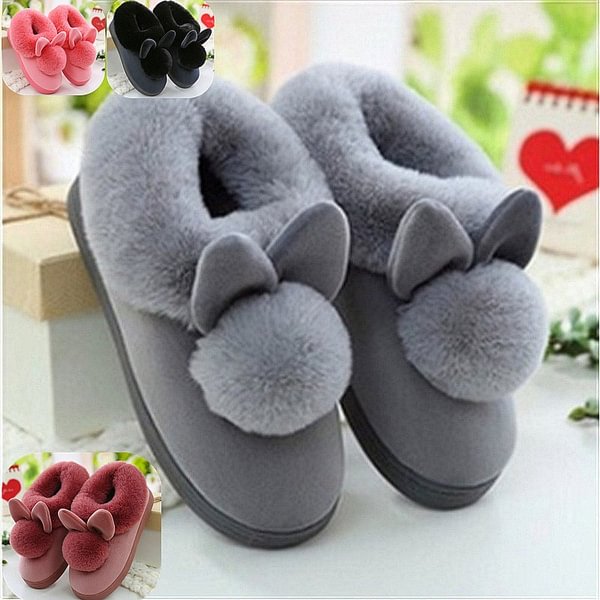 Winter Cute Rabbit Hair Indoor Warm Non-Slip Cotton Slippers Winter Women Shoes - Shop Trendy Women's Fashion | TeeYours