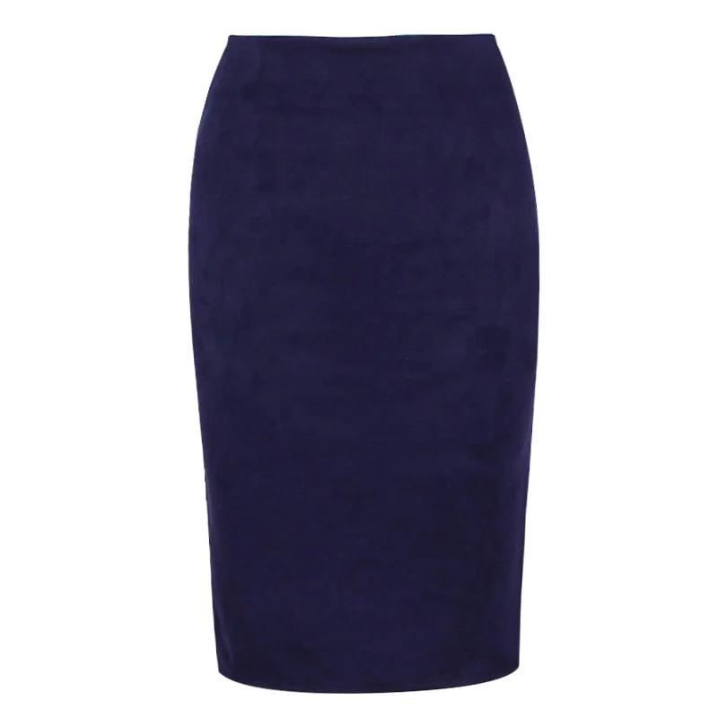 Sexy Multi Color Suede Midi Pencil Skirt Women 2021 Fashion Elastic High Waist Office Lady Bodycon Skirts Saias