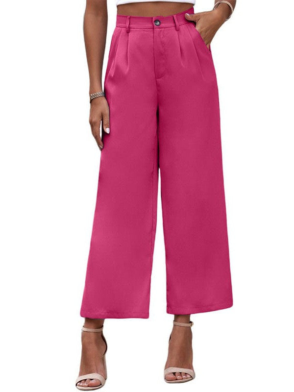 Chic High Waist Wide Leg Trousers In Various Colors - Comfortable, Slim Fit Pants For Women