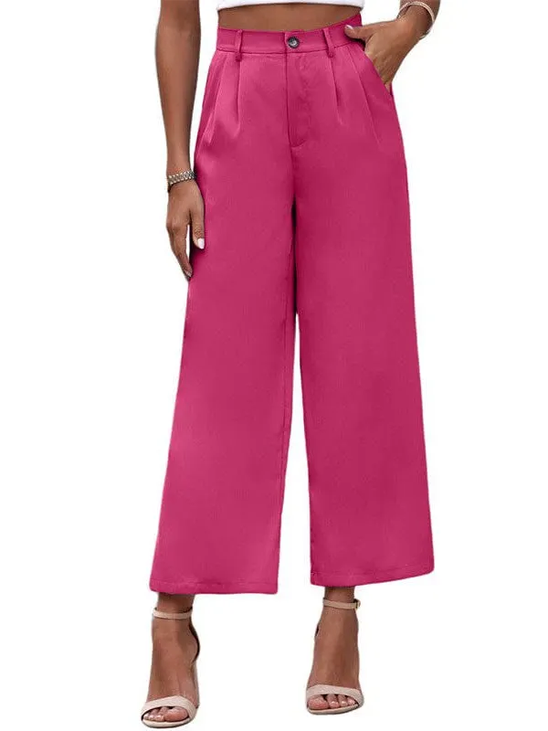 Chic High Waist Wide Leg Trousers In Various Colors - Comfortable, Slim Fit Pants For Women