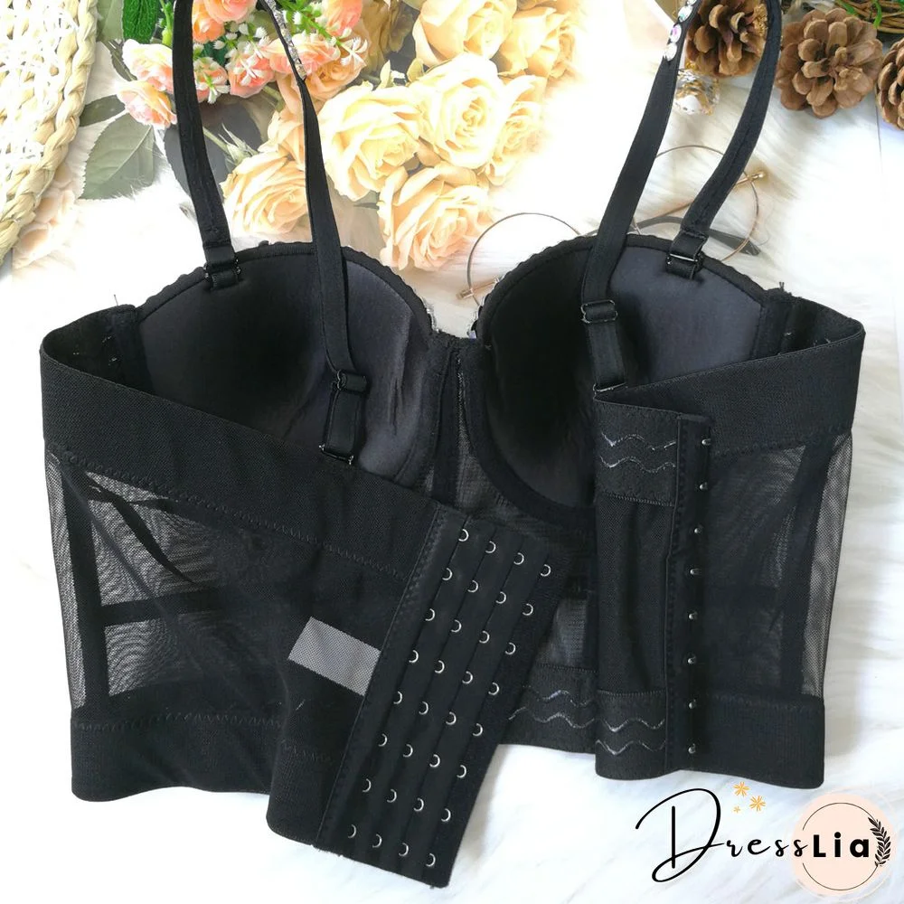 Multi Color Diamantes Women Sexy Push Up Crop Top Shiny Corset Bustier Camisole Nightclub Dance Camgirl Vest Black Nude
