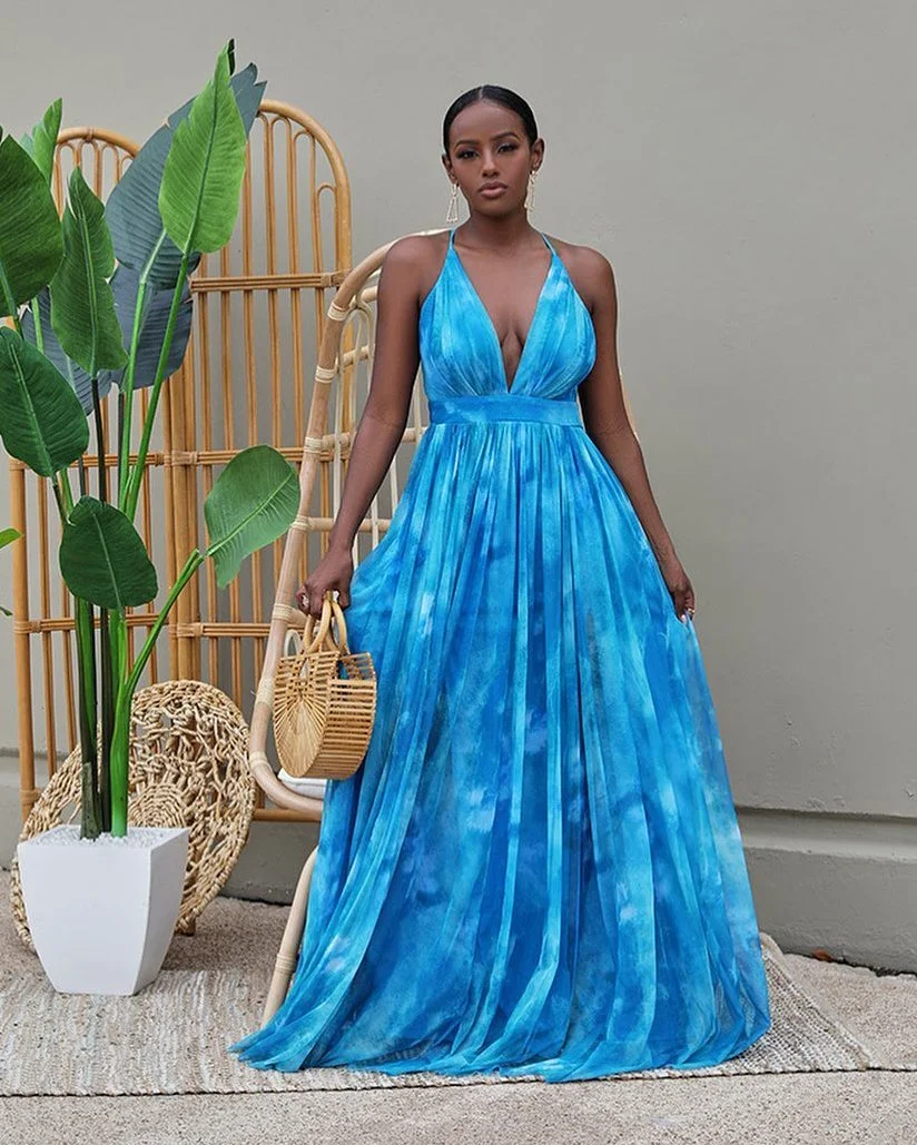 Ocean Blue Halter Maxi Dress