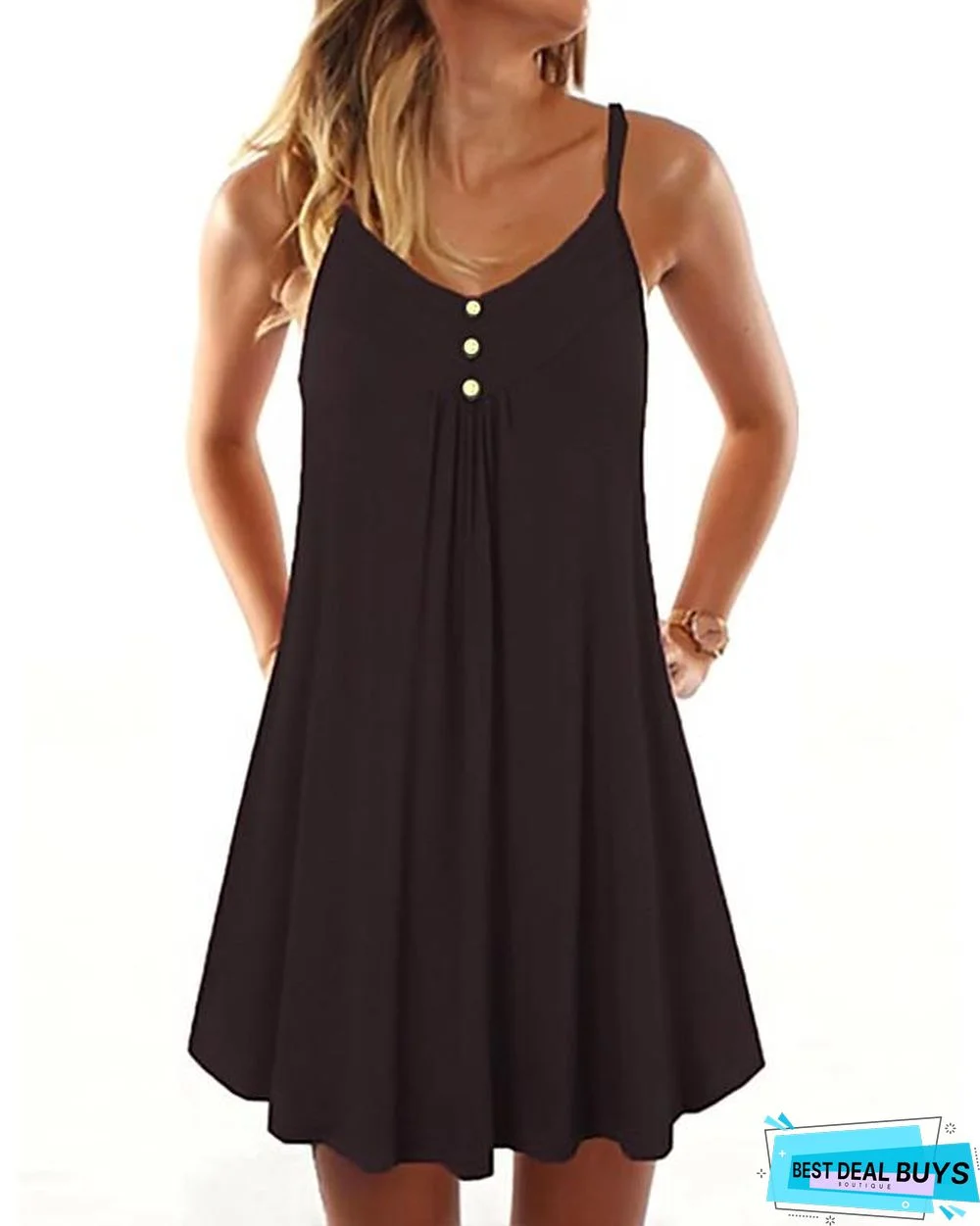 Women's Strap Dress Short Mini Dress - Sleeveless Solid Color Hot Black Purple Red-0218840 Black Dresses