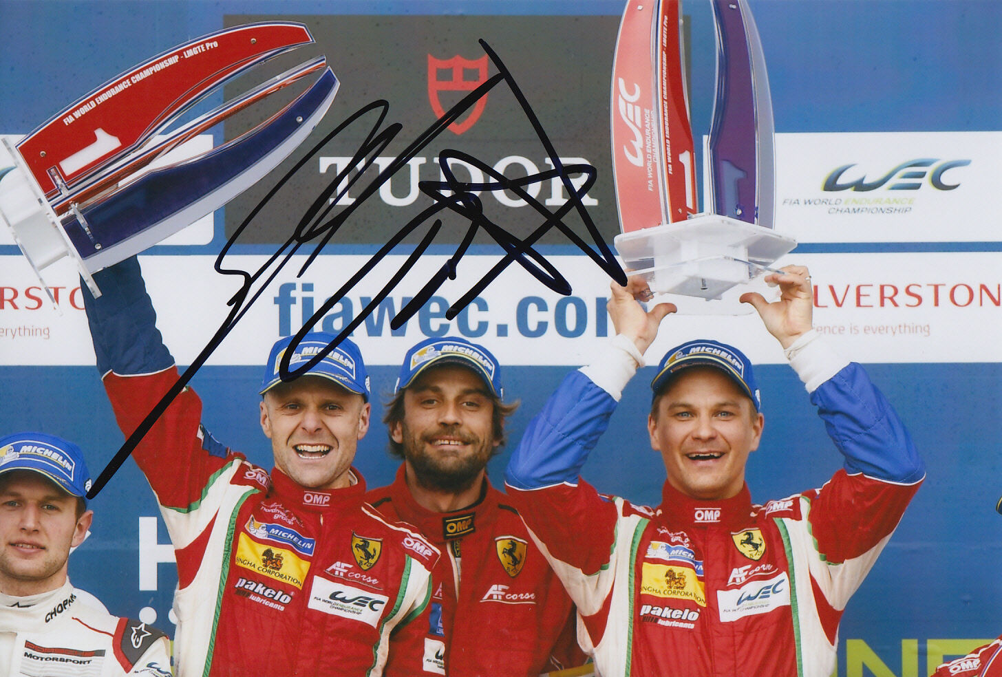 Gianmaria Bruni, Toni Vilander Ferrari Hand Signed 7x5 Photo Poster painting 2015 Le Mans 4.