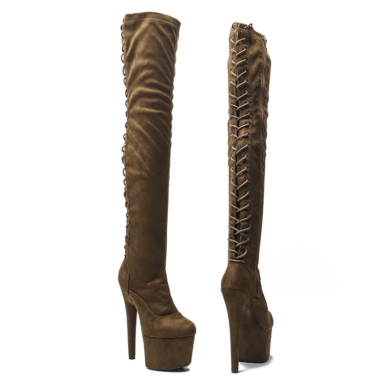 VCshoes 17CM/7inches Holographic PU Pole Dancing Shoes High Heel Model Nightclub Platform Boot Knee High Boots 5B