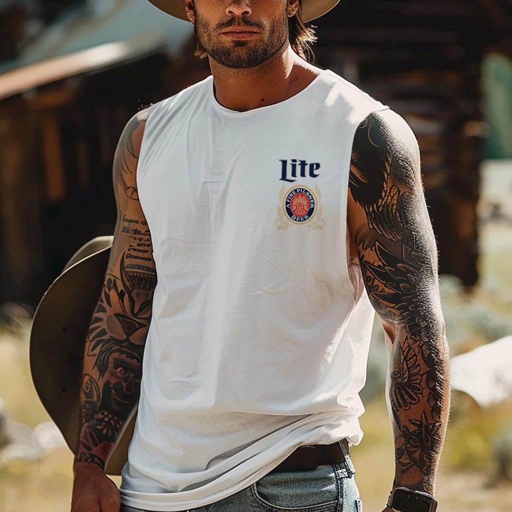 Men's Vintage Western Cowboy Rodeo Surfing Graphic Print Round Neck Sleeveless Muscle Tank Top / TECHWEAR CLUB / Techwear