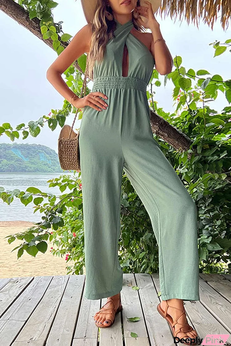 Green Tie-back Cutout High Waist Jumpsuits