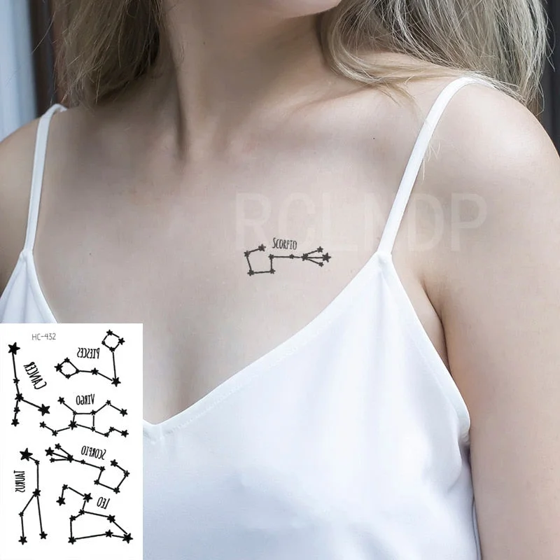 Waterproof Temporary Tattoo Sticker Star Constellation Leo Taurus Scorpio Virgo Piesces Flash Tatoo Fake Tatto for Women Men