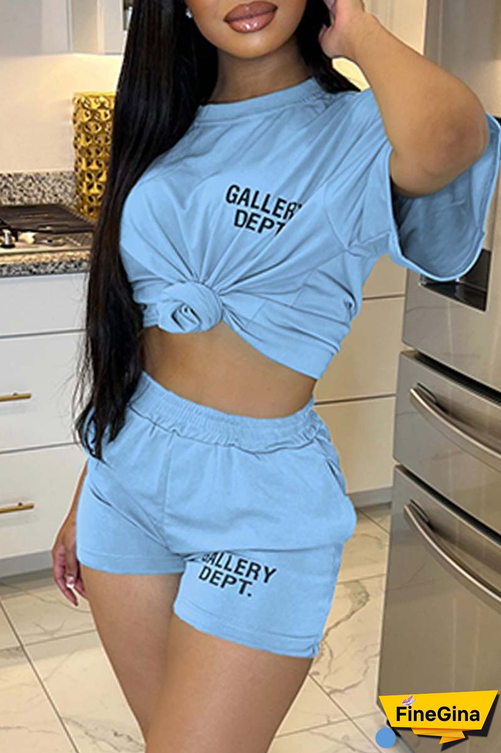 Red Casual Letter Print Basic O Neck Short Sleeve Two Pieces