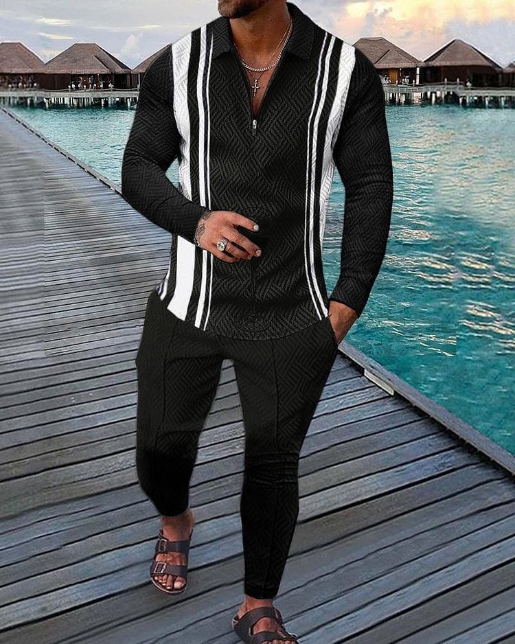 Men's Casual Long Sleeve Polo Suit-081208