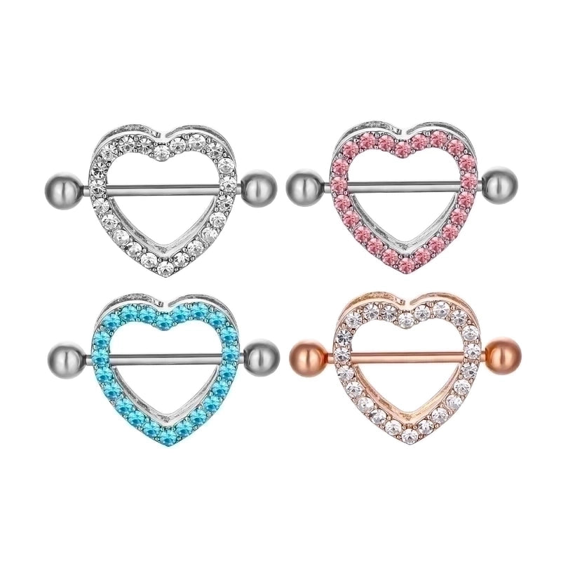 Sexy Heart Stainless Steel Inlay Rhinestones Nipple Ring