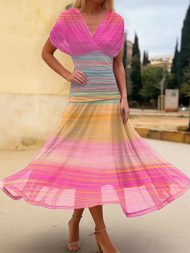 Women's Vintage Gradient  Art Print Flowy Casual Dress
