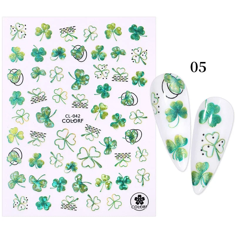 3D Nail Stickers Fan Leaf Dried Flower Shiny Sliders Nail Art Decorations Lucky Clover Fashion Foil Manicures