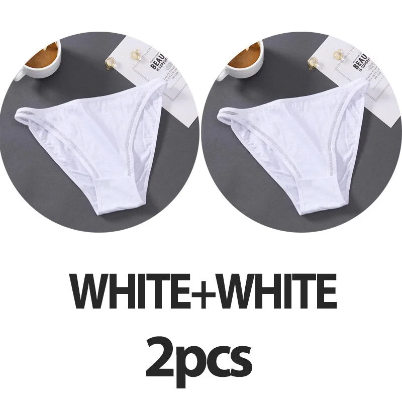 2PCS/Set Sexy Lingerie Women Panties Lace Underwear Female Underpants Cotton Briefs Low Waist Mesh Hollow Out Pantys Lingerie