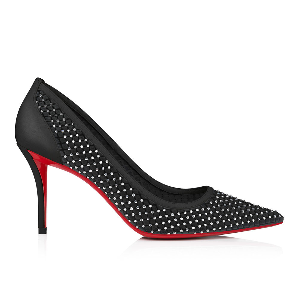 90mm Women's Pointed Toe Kitten Heels  Red Bottom Apostropha Strass Mesh Stiletto Pumps-MERUMOTE