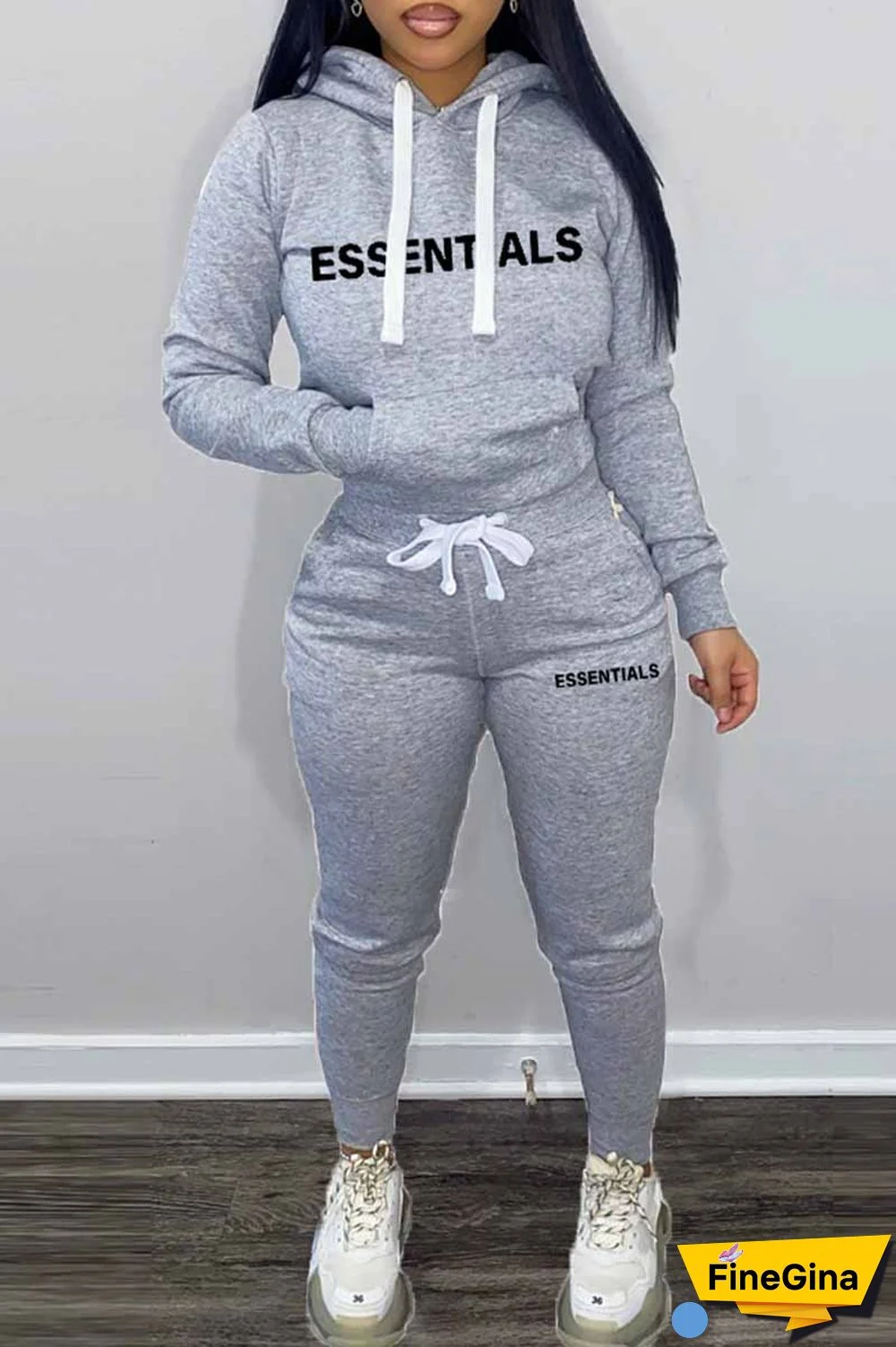 Pink Elegant Print Letter Hooded Collar Long Sleeve Two Pieces