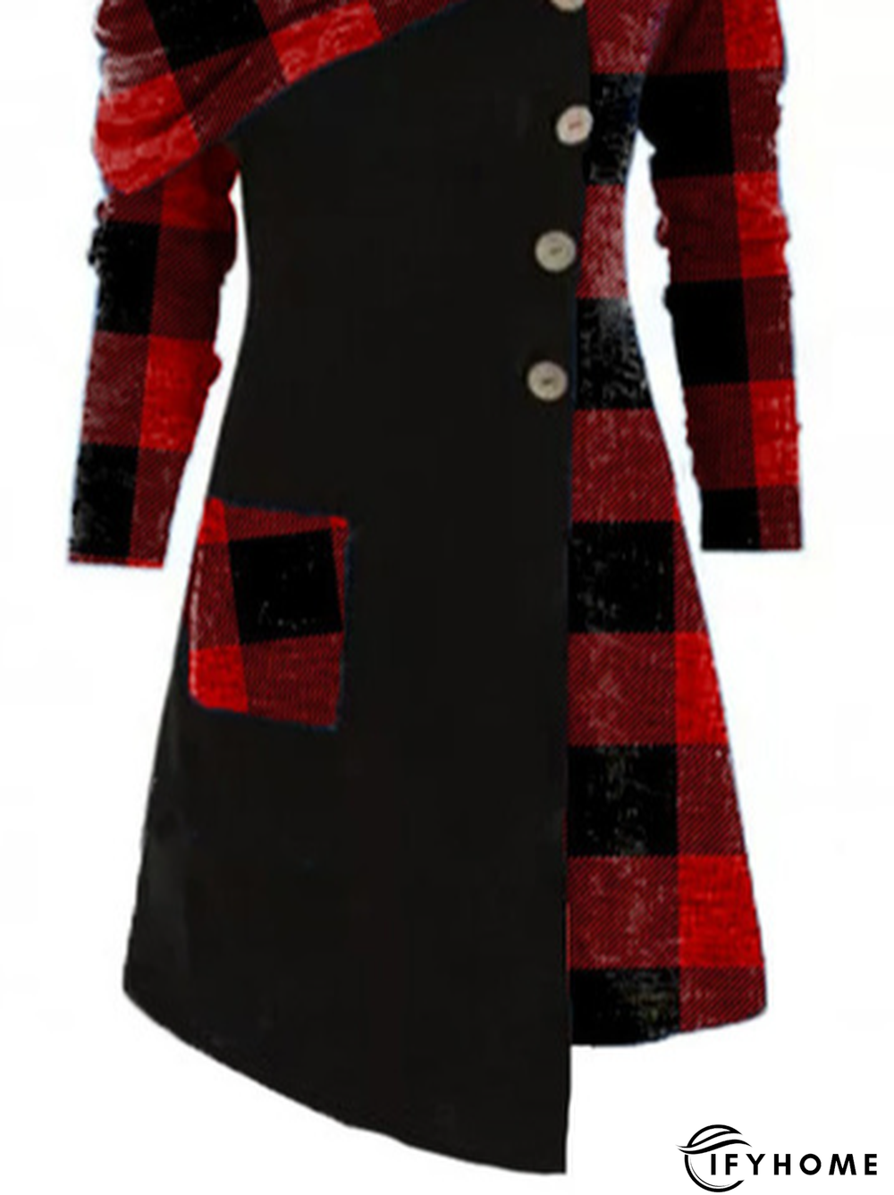 Checked/Plaid Casual Cowl Neck Knitting Dress | IFYHOME