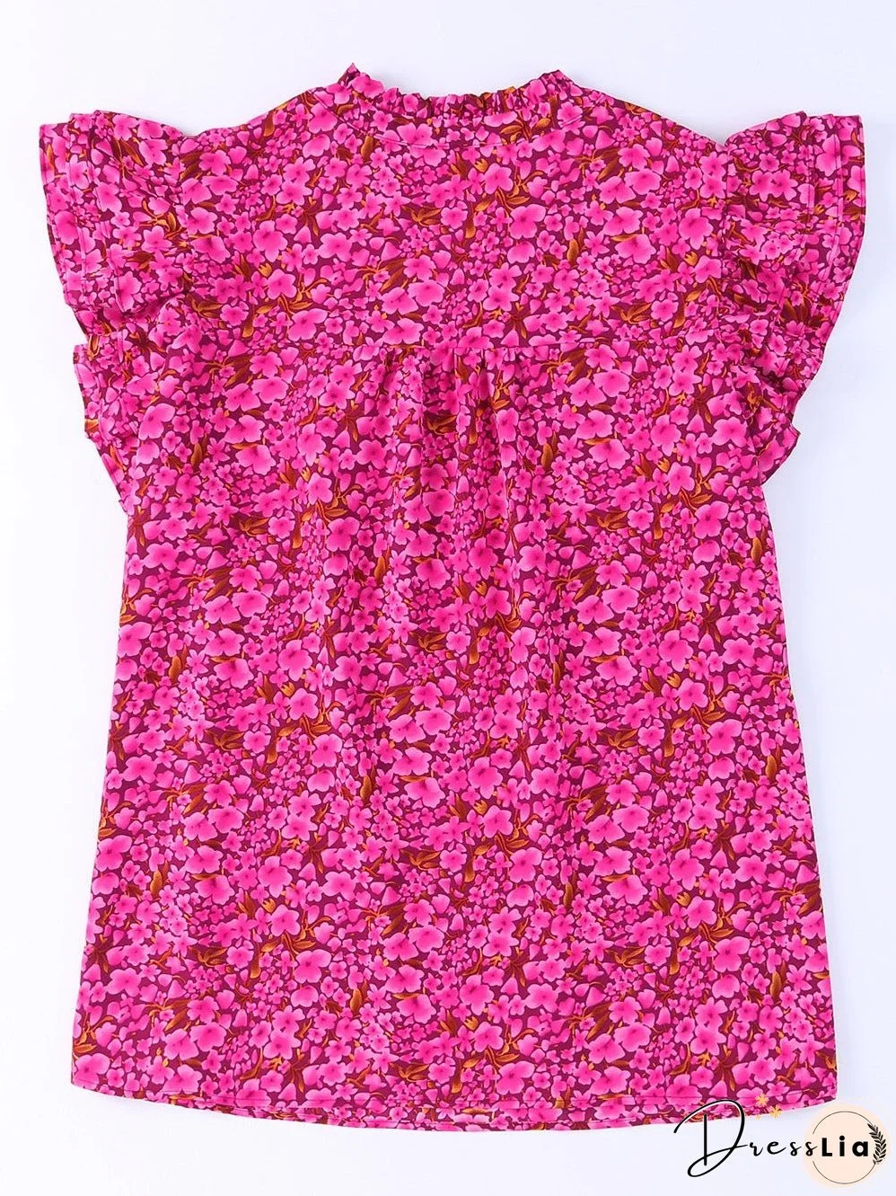 Rose Floral Print Ruffle Sleeve Plus Size Shift Top