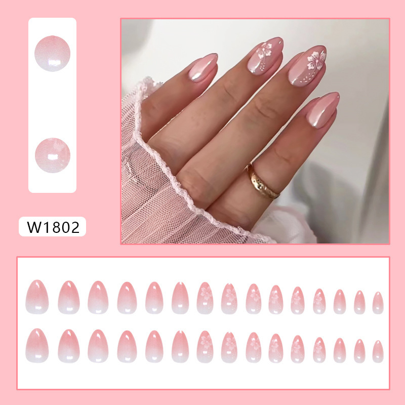 Wendeku Camellia Press On Nails – Pink Gradient Glossy Simple Nails  