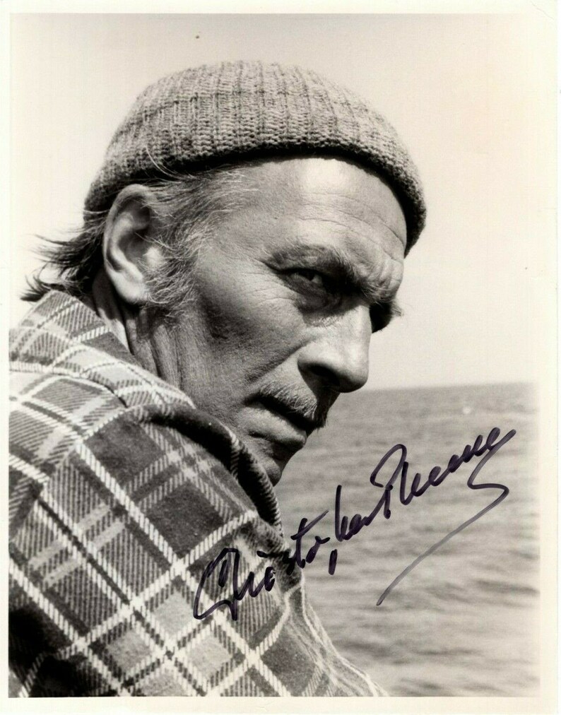 Christopher plummer signed autograph desperate voyage burrifous 7x9 press Photo Poster painting