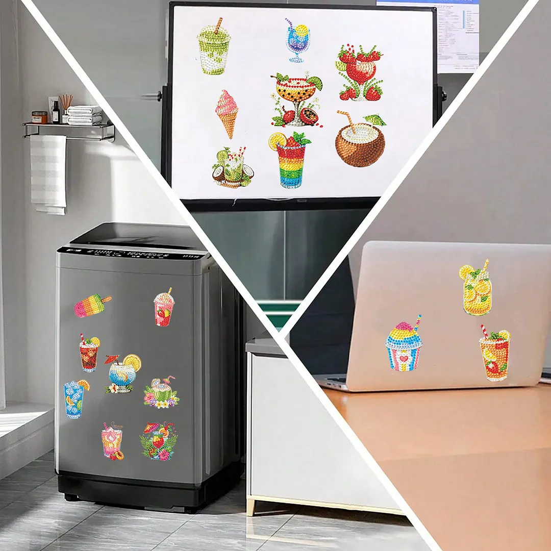20pcs Drinks 2D/flat Acrylic DIY Diamond Painting Magnets Food DIY Art Fridge Magnet Refrigerator Sticker Food Design Refrigerator Diamond Art Magnets Crystal Art Craft for Adults Beginners