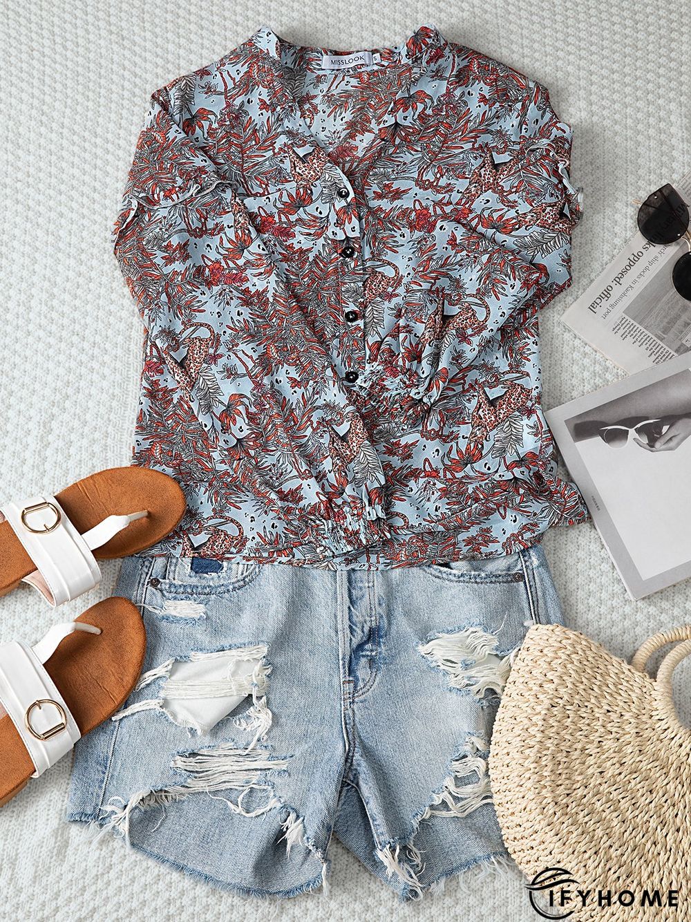 Blue Long Sleeve Tc Casual Blouse | IFYHOME