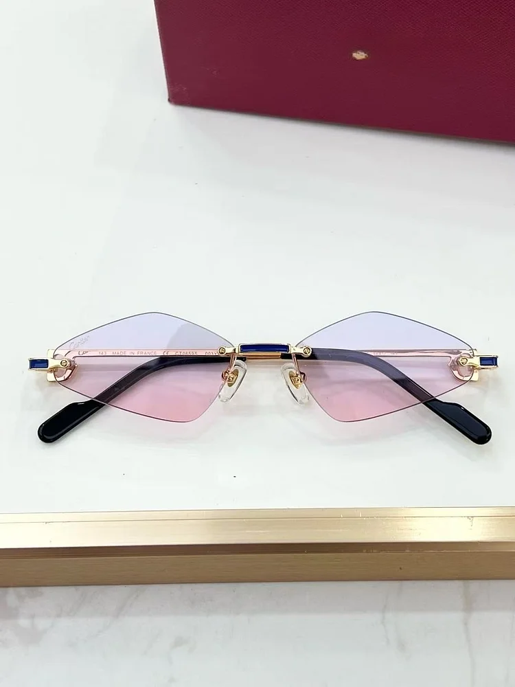 New Fashionable Men Borderless Diamond Shaped Sunglasses High-End Metal Neutral Style Street Sunglasses Uv400