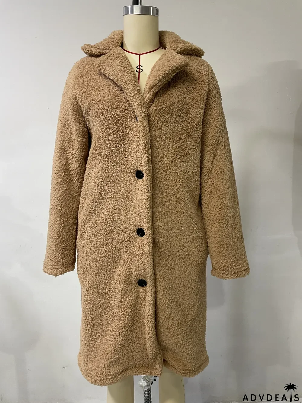 Autumn And Winter Women's Fleece Long-Sleeved Turndown Collar Women's Long Coat