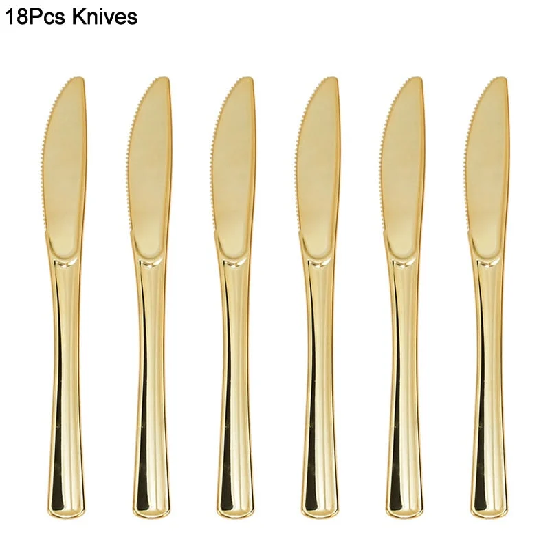 18Pcs Rose Gold Plastic Disposable Tableware Dessert Knives Forks Spoon Wedding Birthday Party Decoration Supplies Cutlery Set